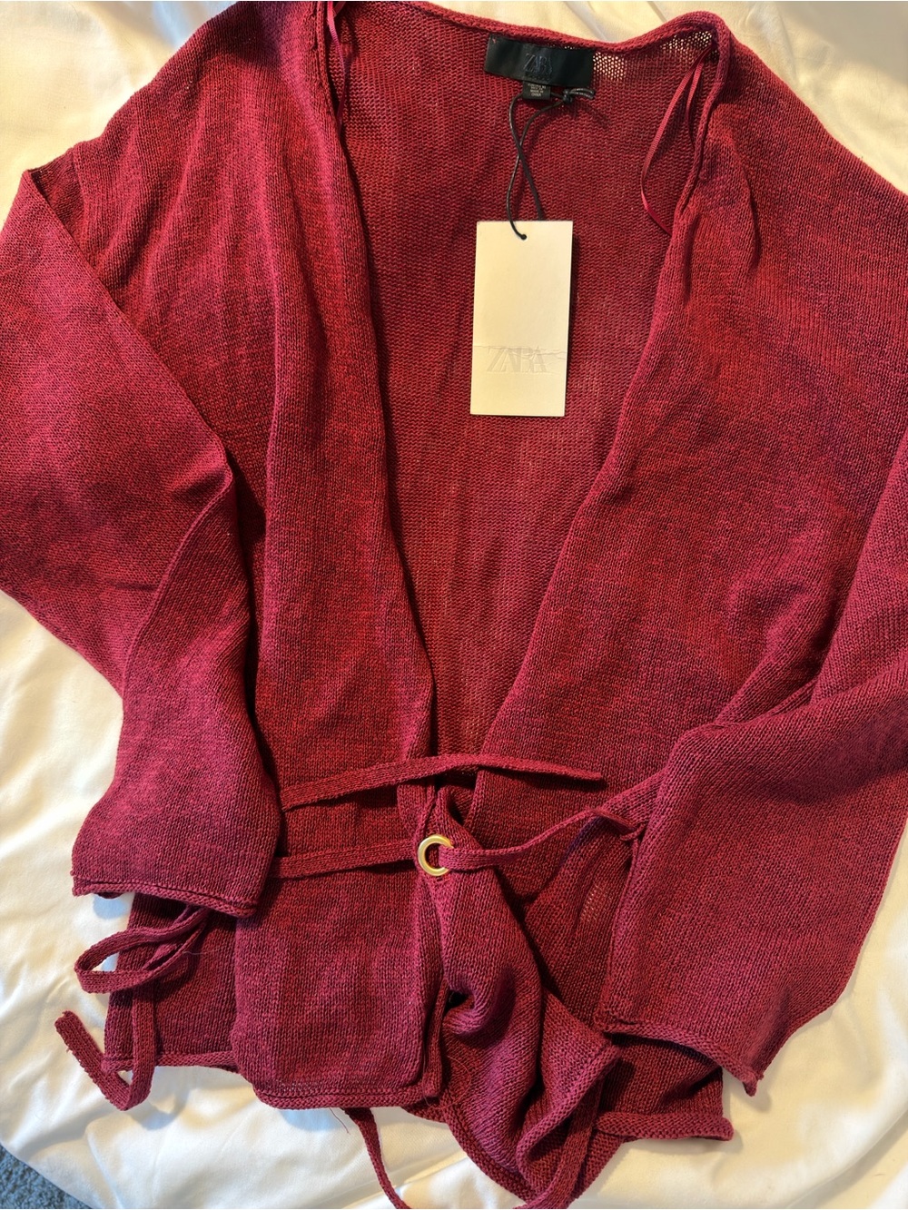 Zara Open-Front Knit Cardigan - Raspberry Red